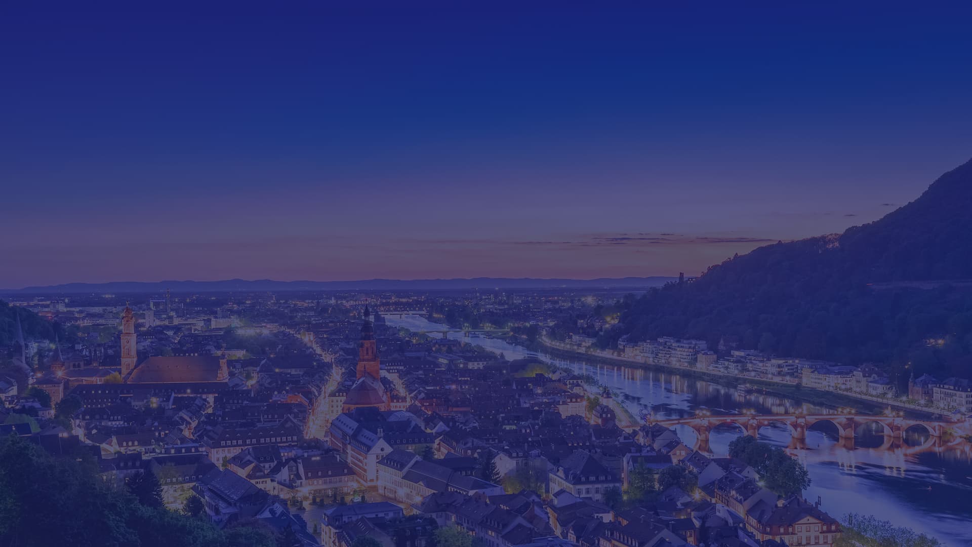 Blick über Heidelberg und den Neckar bei Nacht